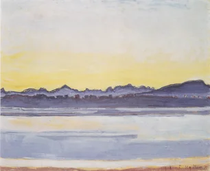 Genfersee mit Mont-Blanc vor Sonnenaufgang